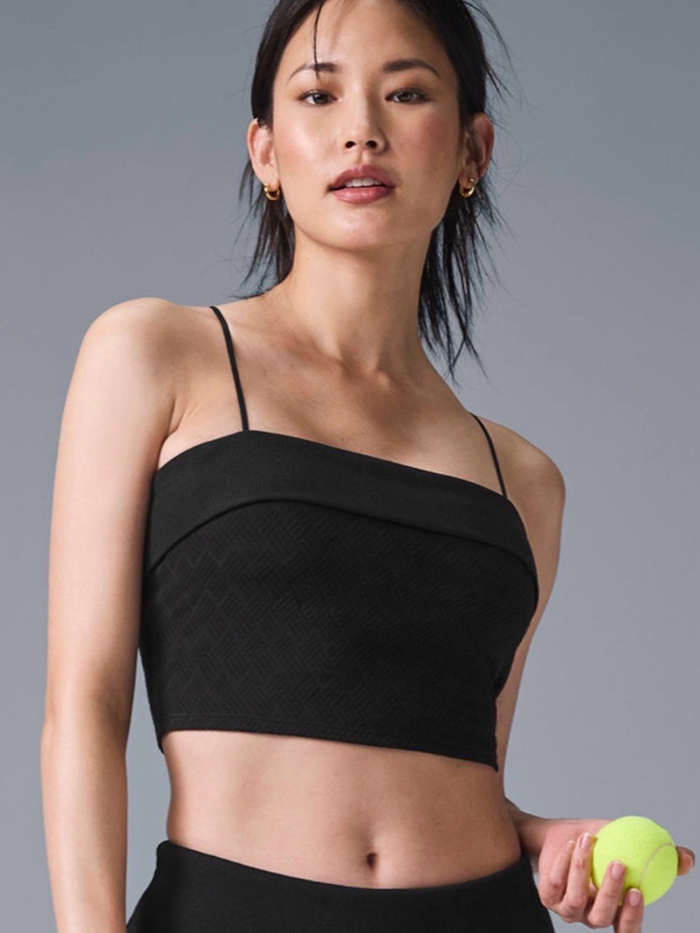 Alo Yoga Doubles Only Bra Tank Black Ribbed Crop Top Adjustable Straps Women’s M